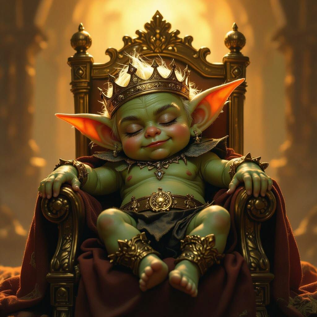 Baby Goblin King on Bronze Throne