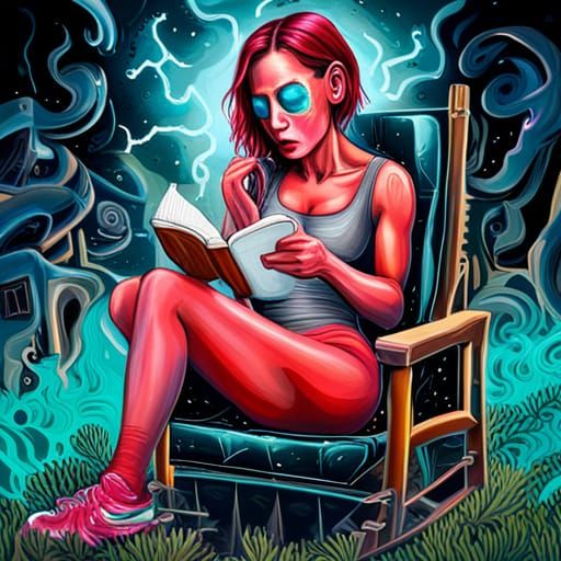 Cyborg Woman Recharging in Graffiti Art Style