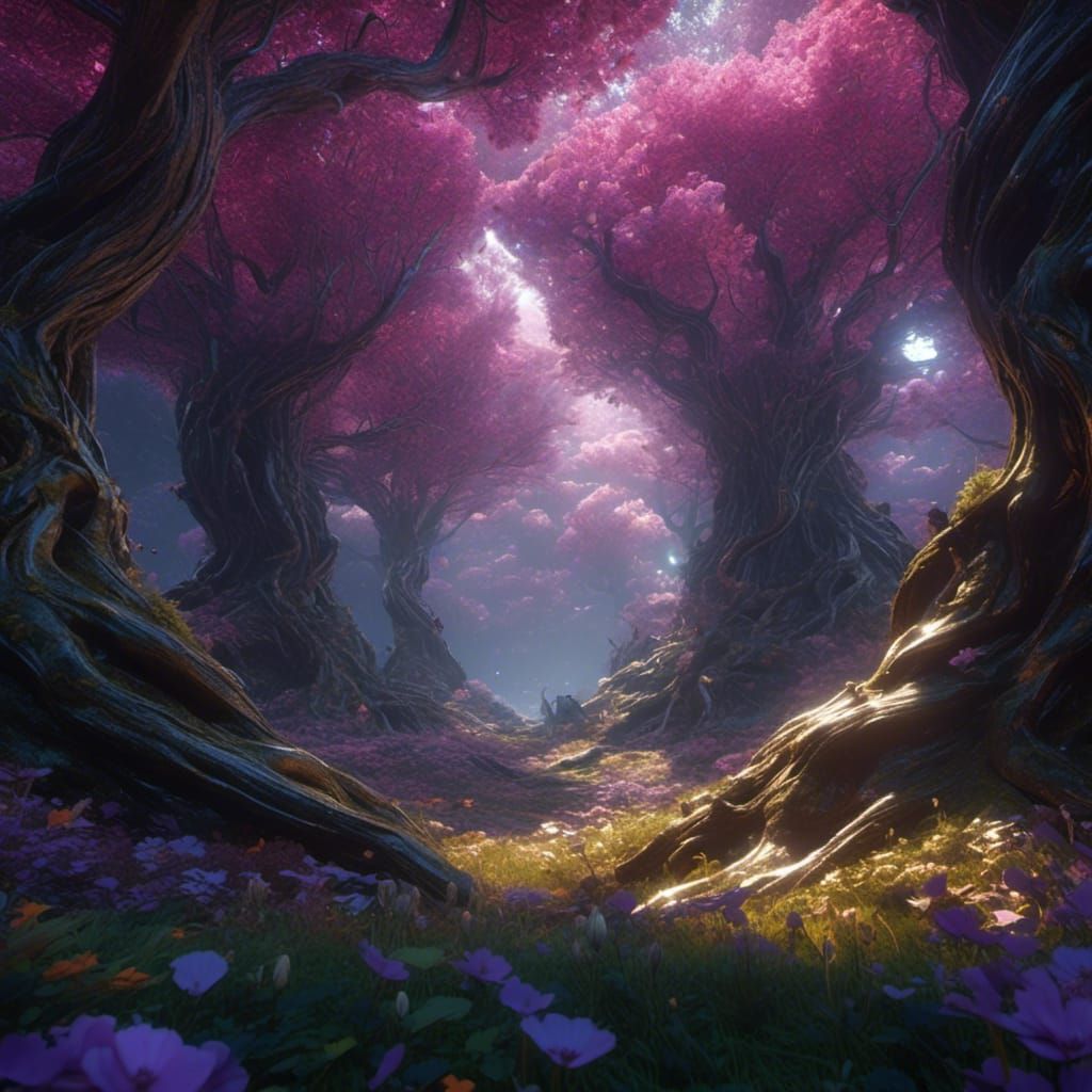 Living Treants Whispering in Hyperrealistic Dark Fantasy Woo...