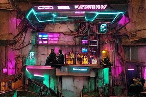 Cyberpunk Bar Scene with Neon Lights