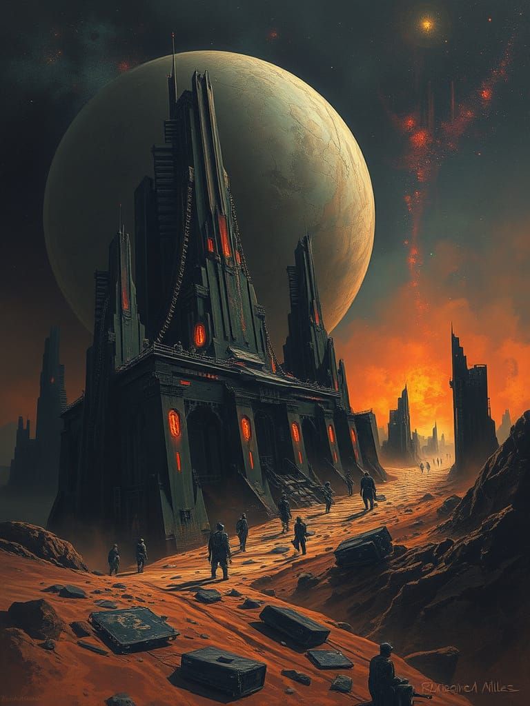 Humans in a Distant Planet Colony in a Luminous, Dramatic St...