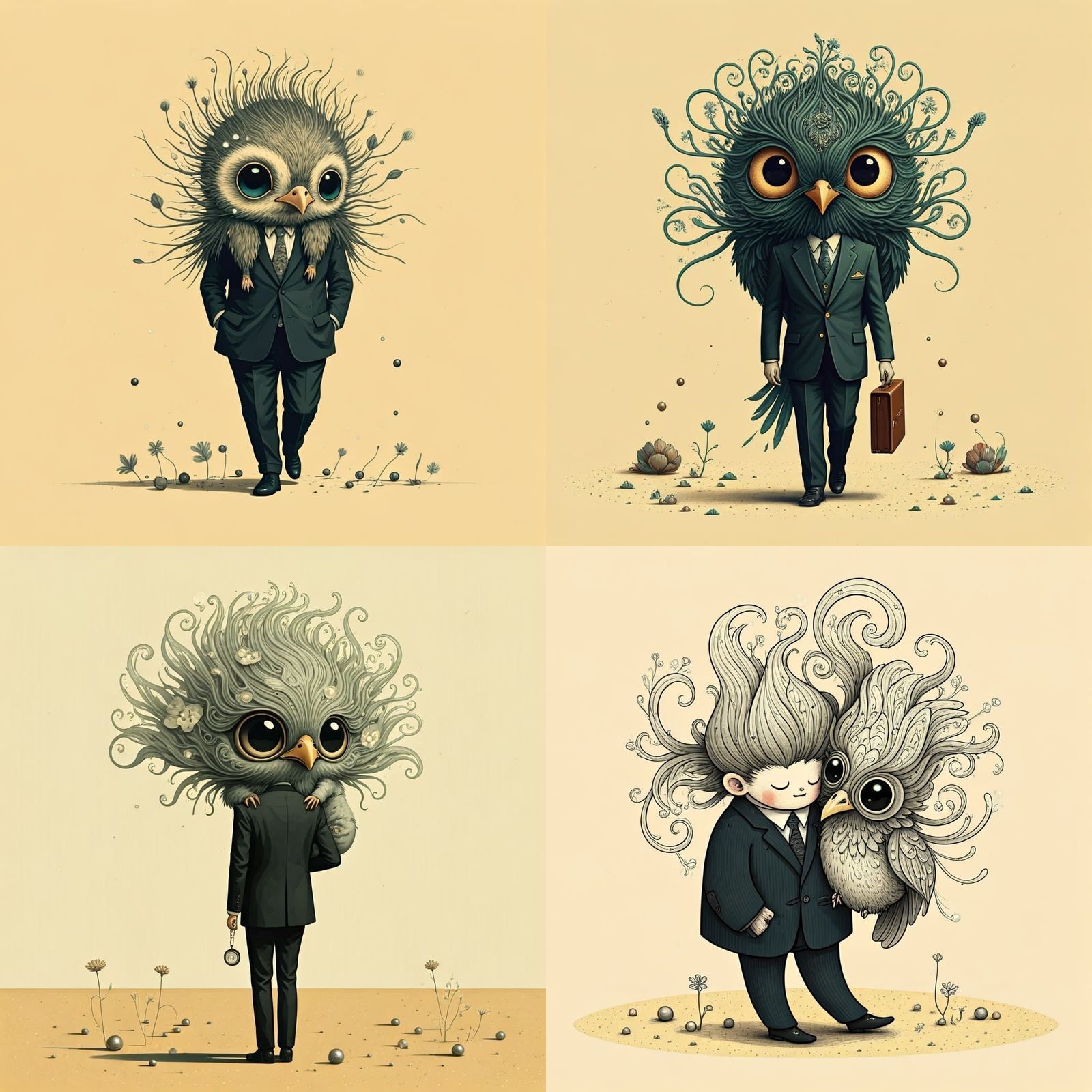 Surreal Bird Creature in Flat 2D Illustration Style