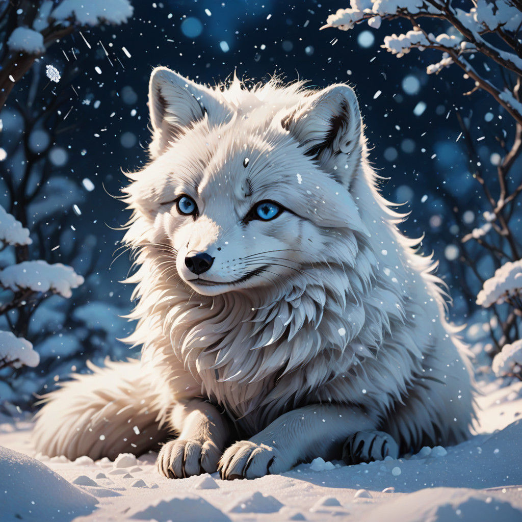 Arctic Fox Curled Up in Winter Wonderland