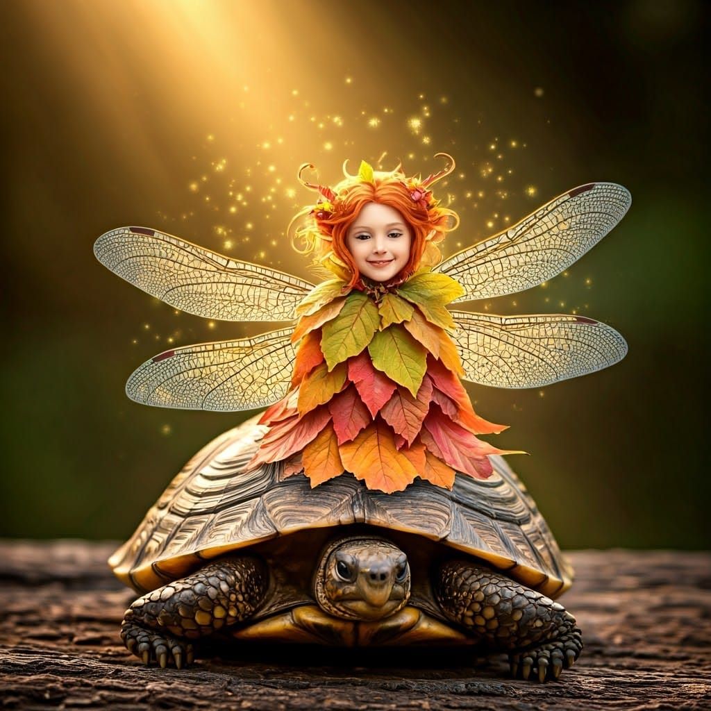 Fairy and Turtle in a Magical Autumn Scene