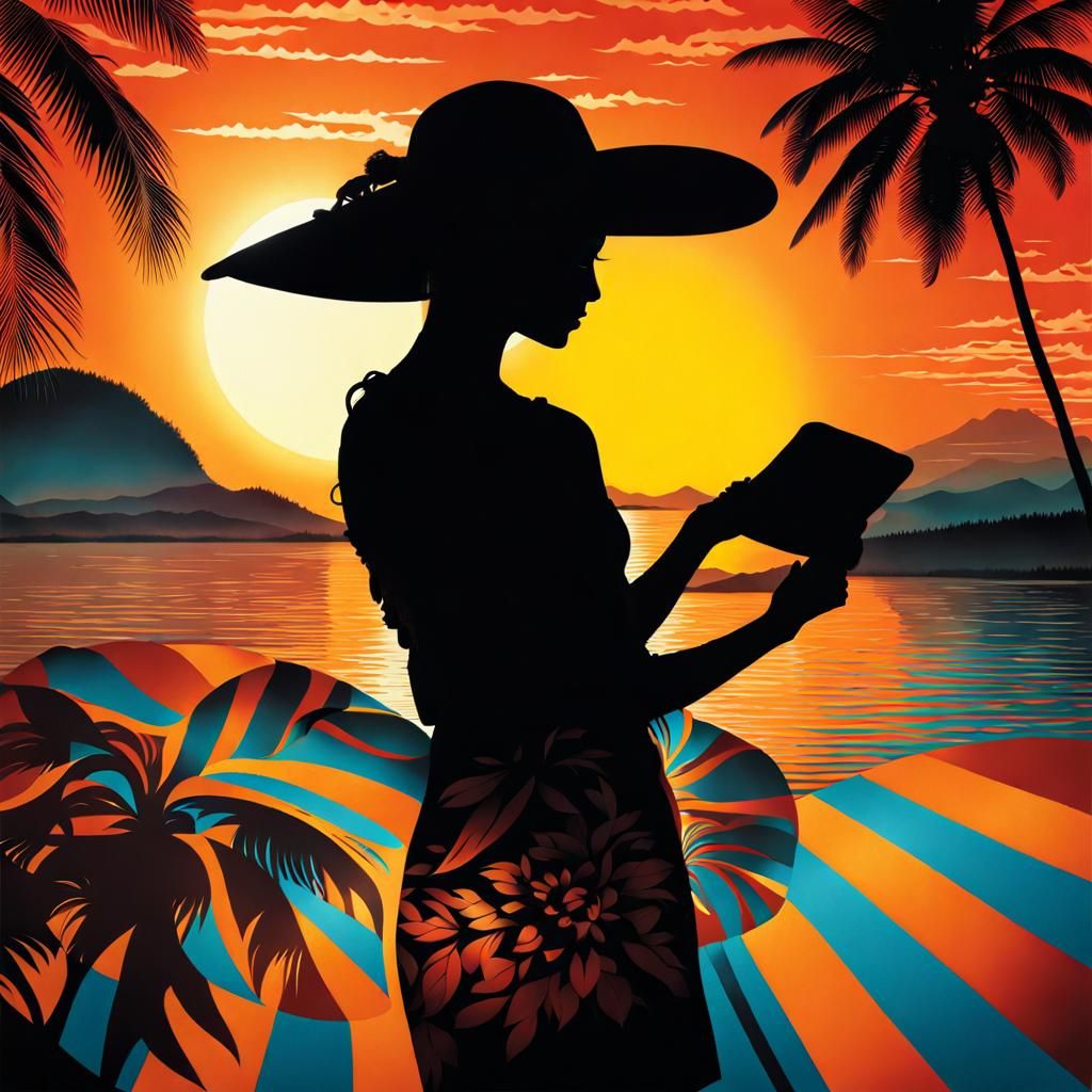 Silhouette Art: Lady Applying Sun Cream