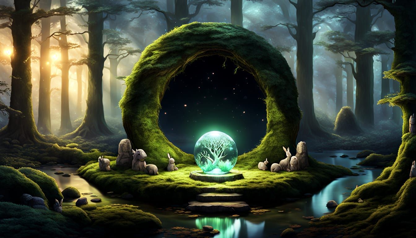 Ancient Altar with Glowing Orb at Twilight