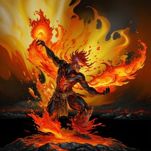 Fire Dancer Elements in Oil Painting Style