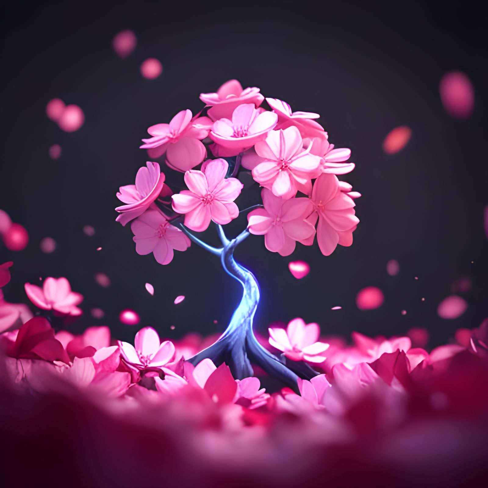 Magical Cherry Blossom Crystal Tree Digital Illustration