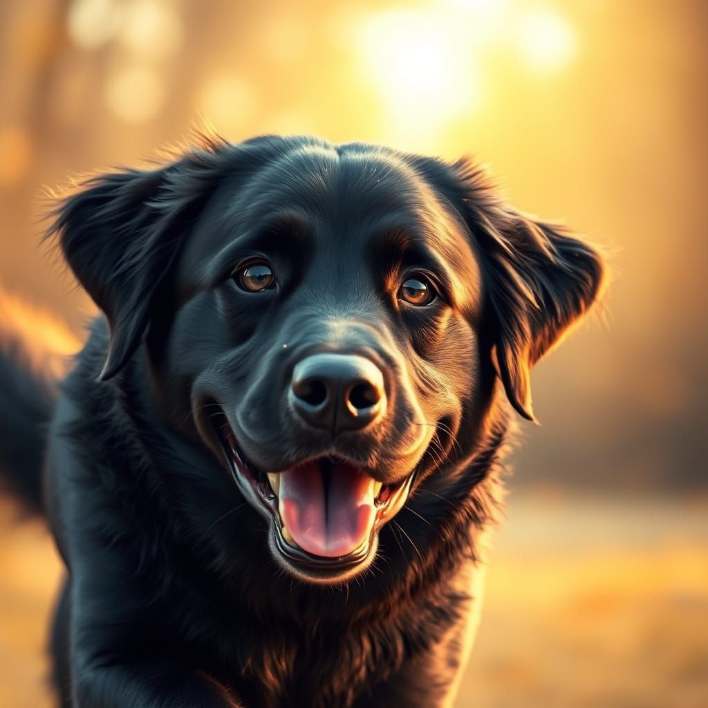 Black Labrador Running Freely: Warm and Realistic Style