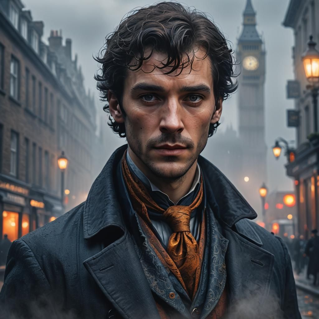 Sherlock Holmes Portrait in Misty London Fog