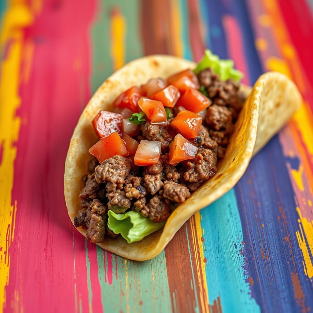 Surrealist Beef Taco Masterpiece in Pop Art Style