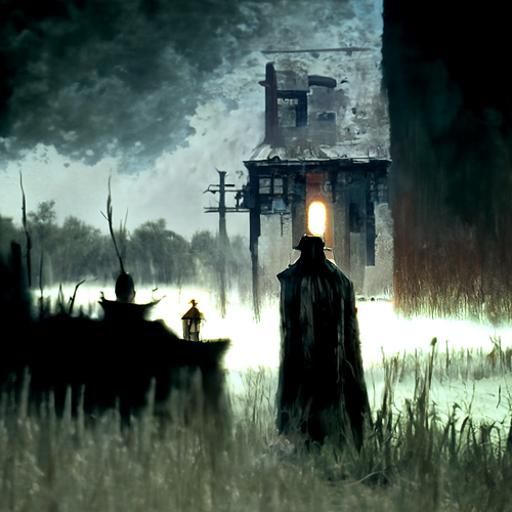Eerie Marshland: Sinister Architecture in the Night