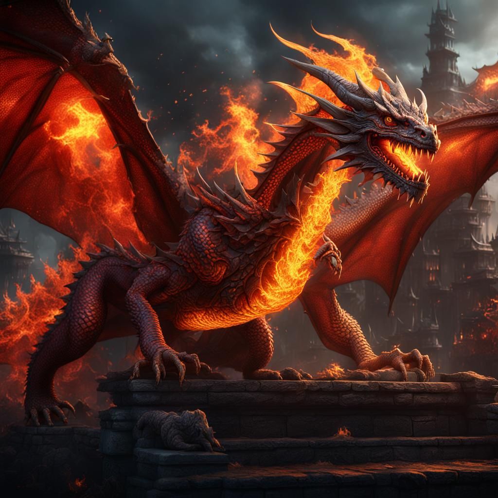 Detailed Fire Dragon Concept Art