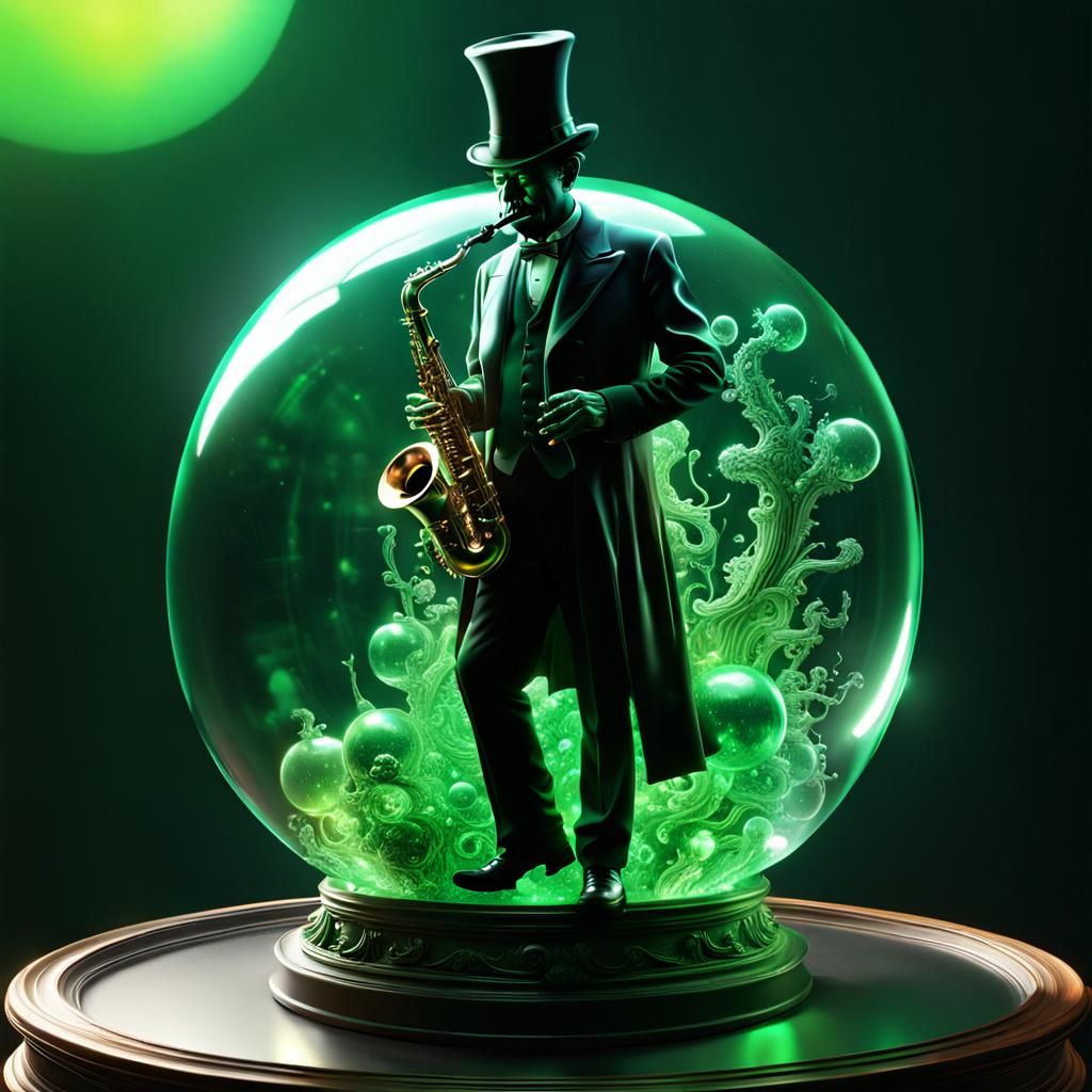 Saxophone Player on Mandelbulb in Magic Surrealism Style