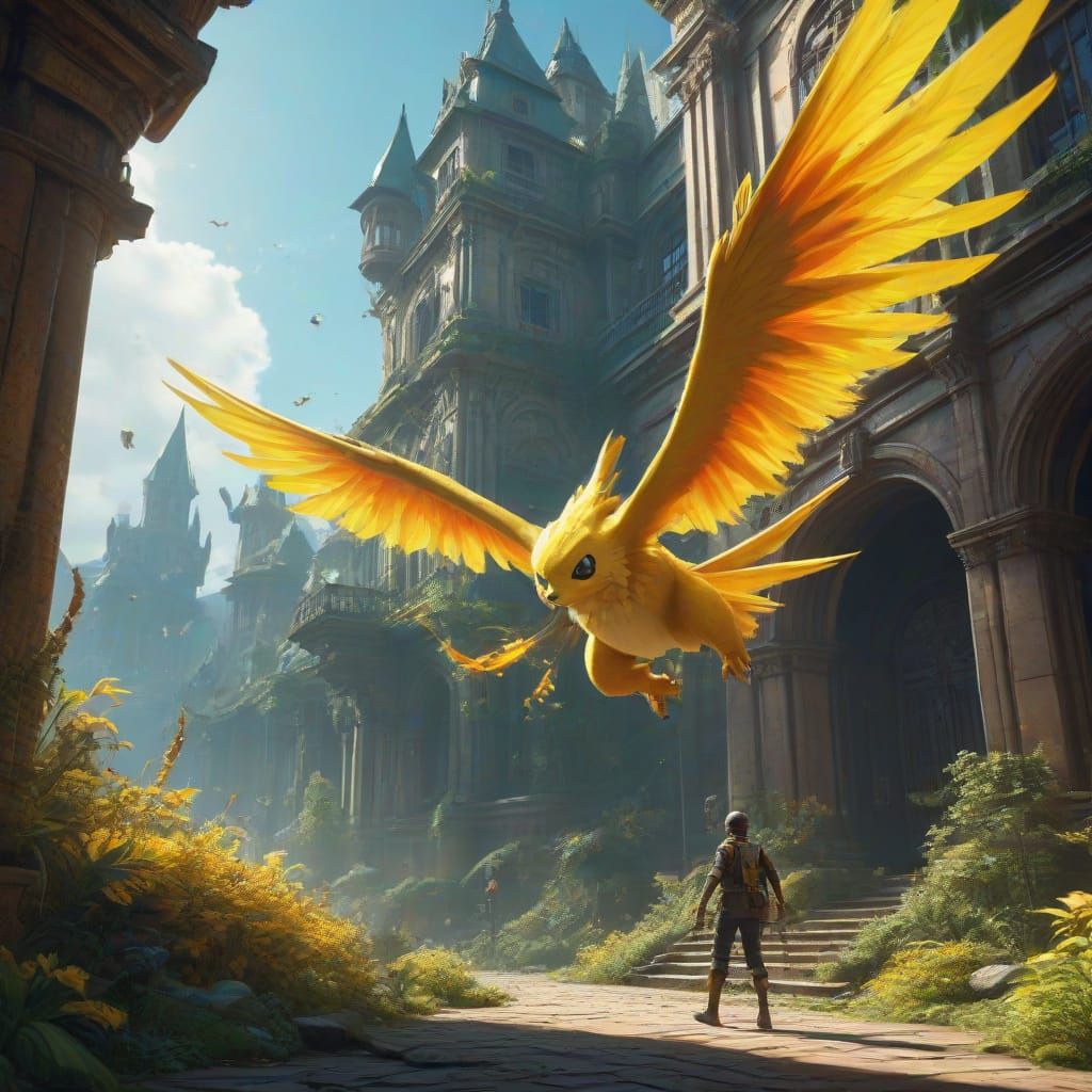 Vibrant Fantasy Concept Art of Pokémon in Mid-Air Battle