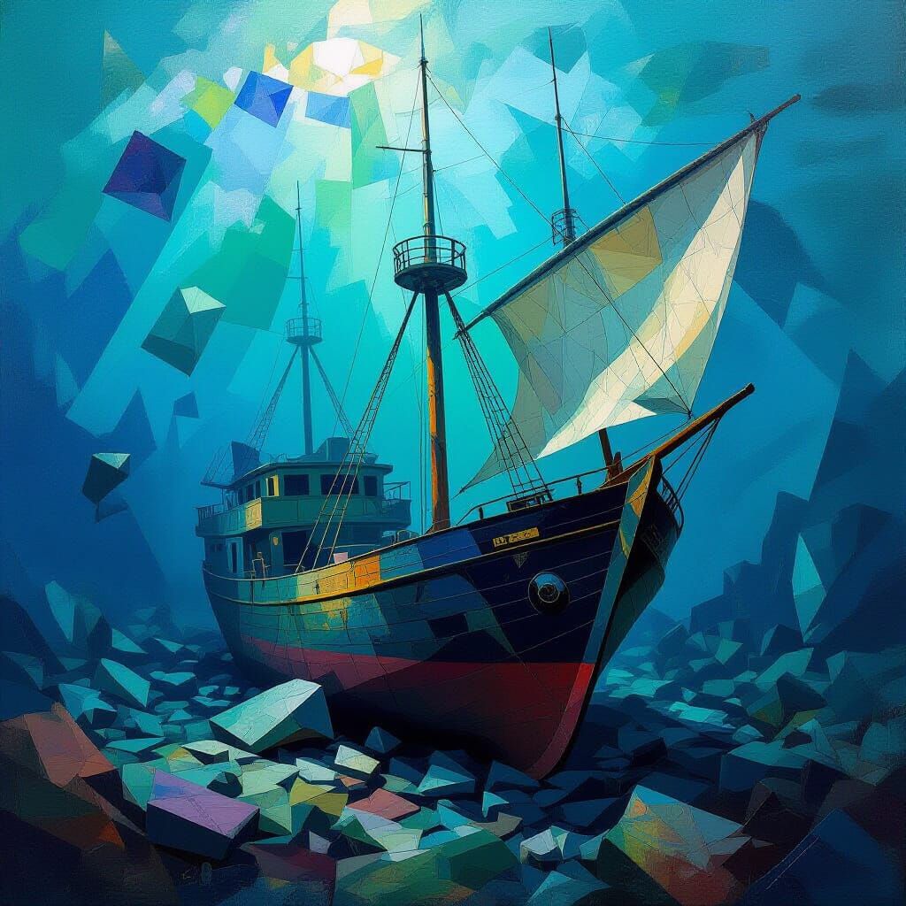 Abstract Cubist Marine Algae Deep Sea Scene