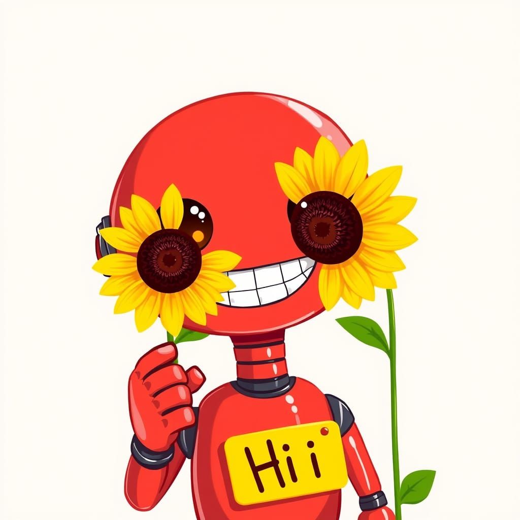 Vibrant Robot Travel Assistant with Sunflower and Friendly N...