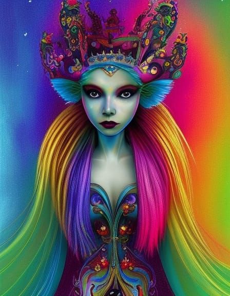 Ornate Rainbow Queen Portrait in Painterly Style