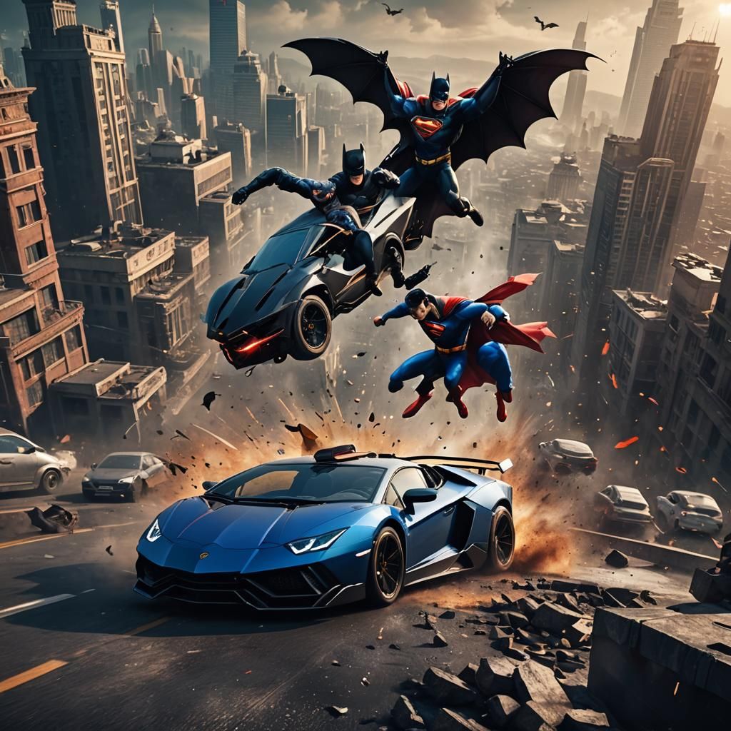 Batman and Superman Fight on Lamborghini: Detailed Matte Pai...