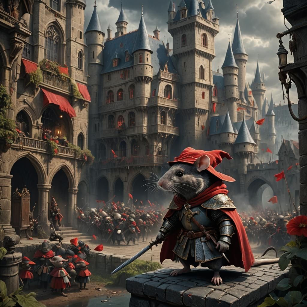 Renaissance Mouse Knight with Red Cape Digital Painting