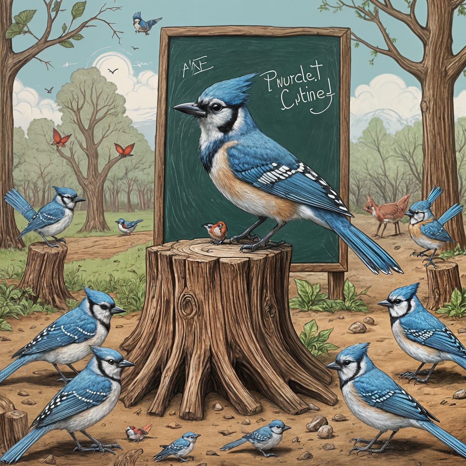 Blue Jay Teaches Bird Class About Worms