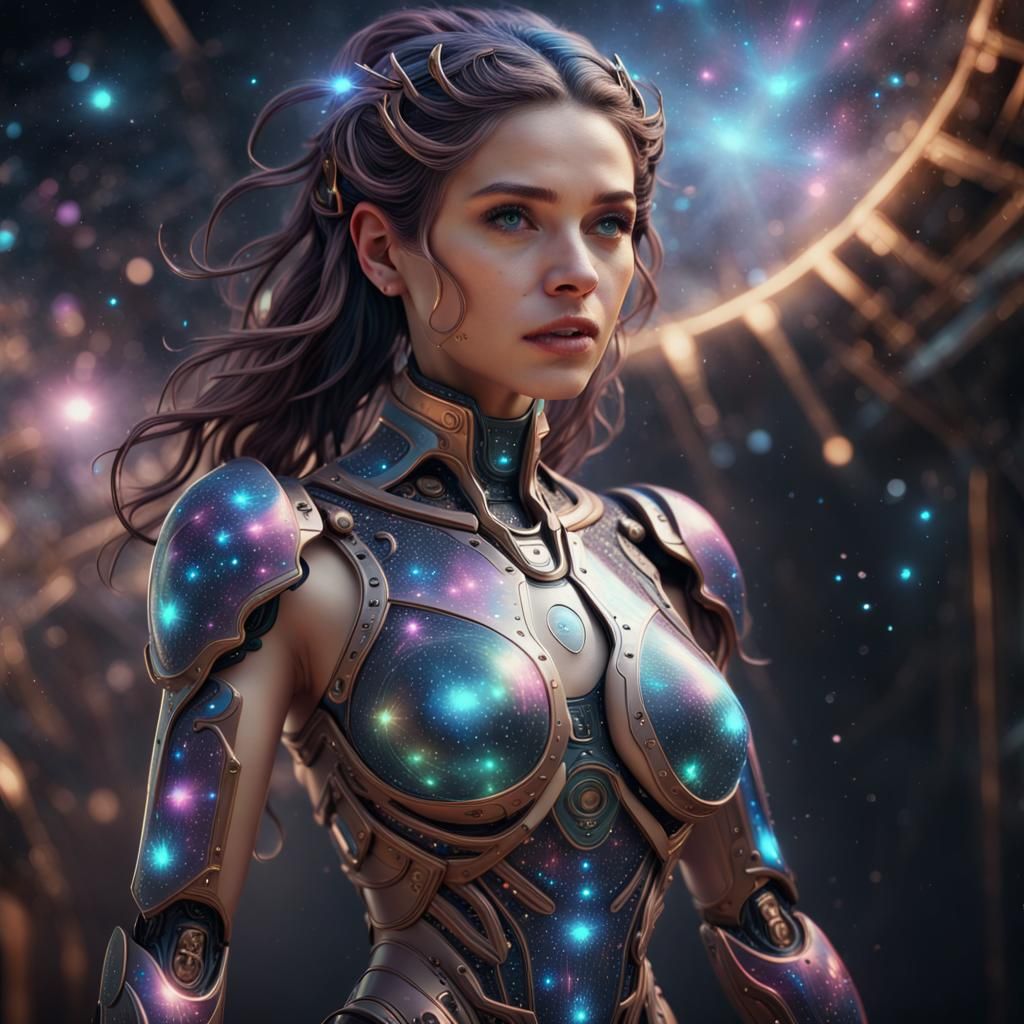 Holographic AI Woman Made of Stars