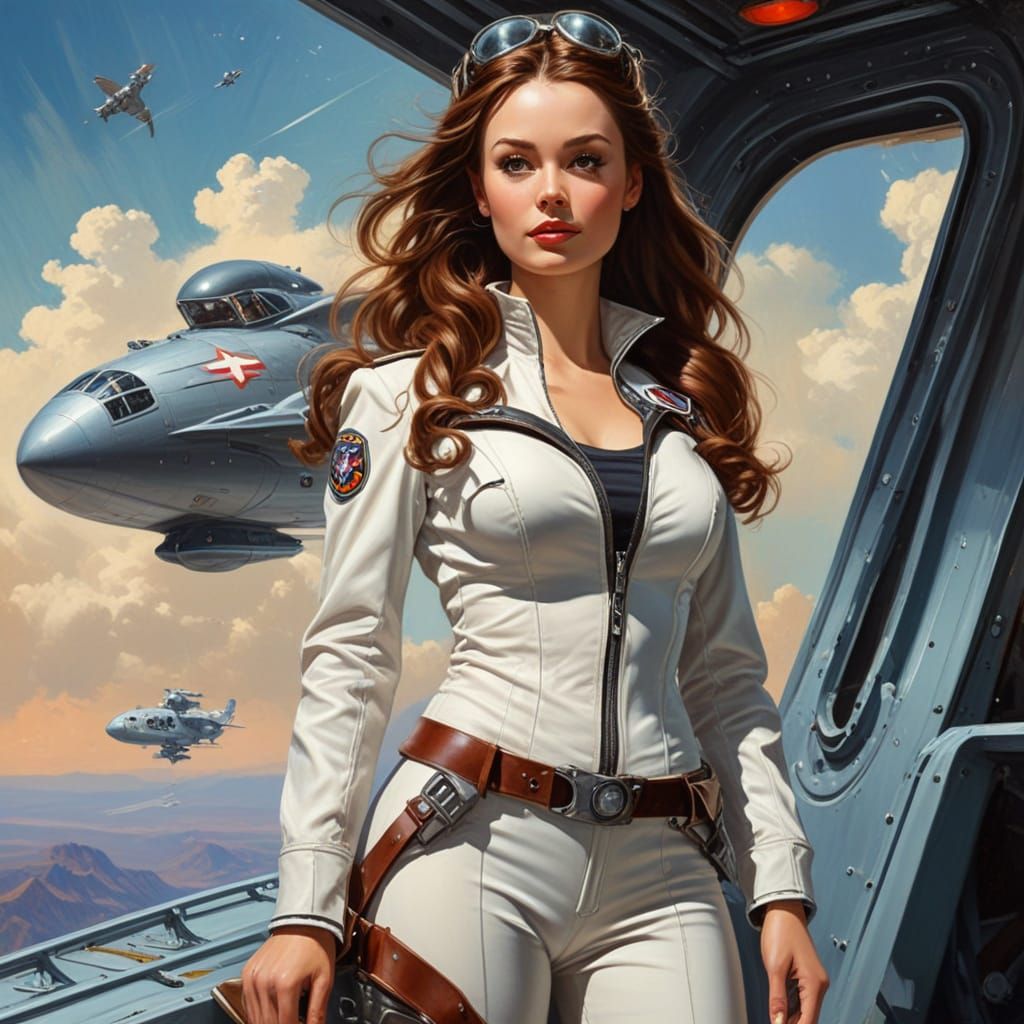 Glamorous Star Pilot in Futuristic Setting