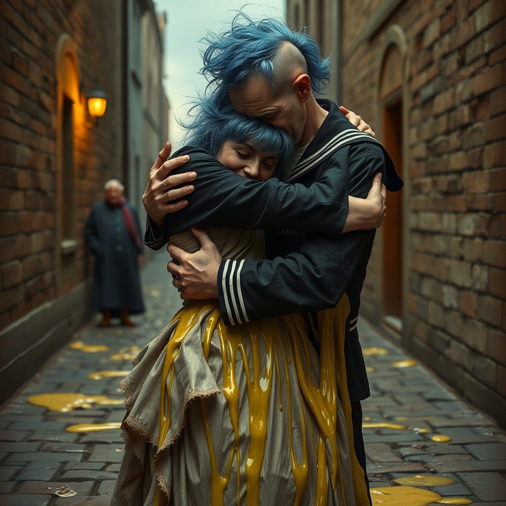 Surreal Embrace: Melting Woman and Sailor in Love