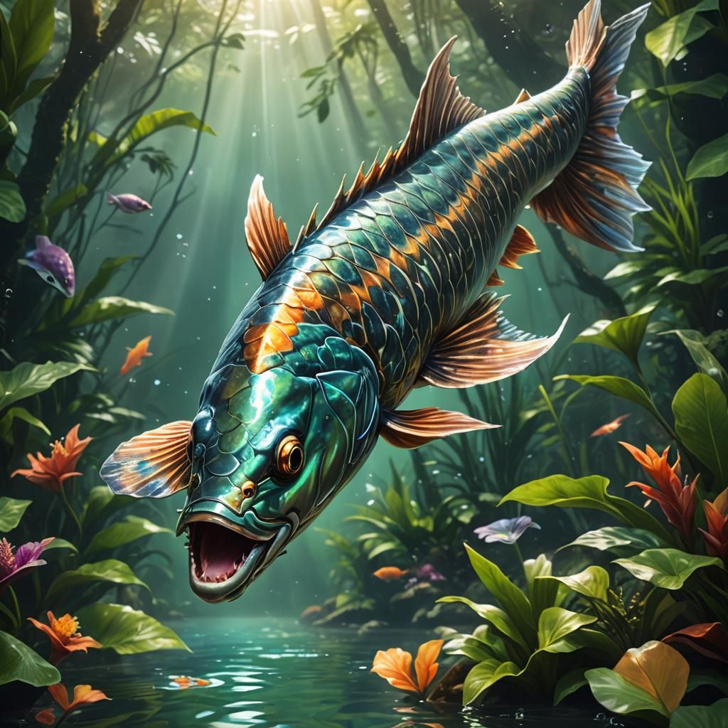 Majestic Arwana Fish in Bioluminescent Sci-Fi Art