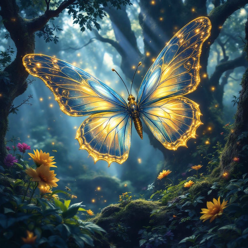 Enchanted Forest Butterfly with Golden Lines