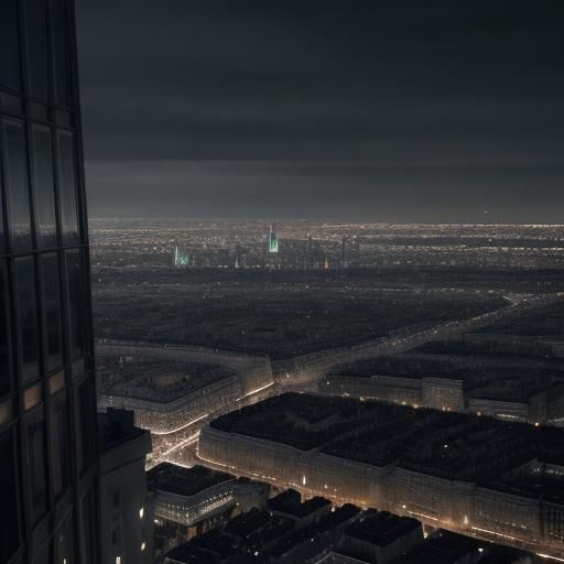 Futuristic Paris Rooftop View at Night in 2124