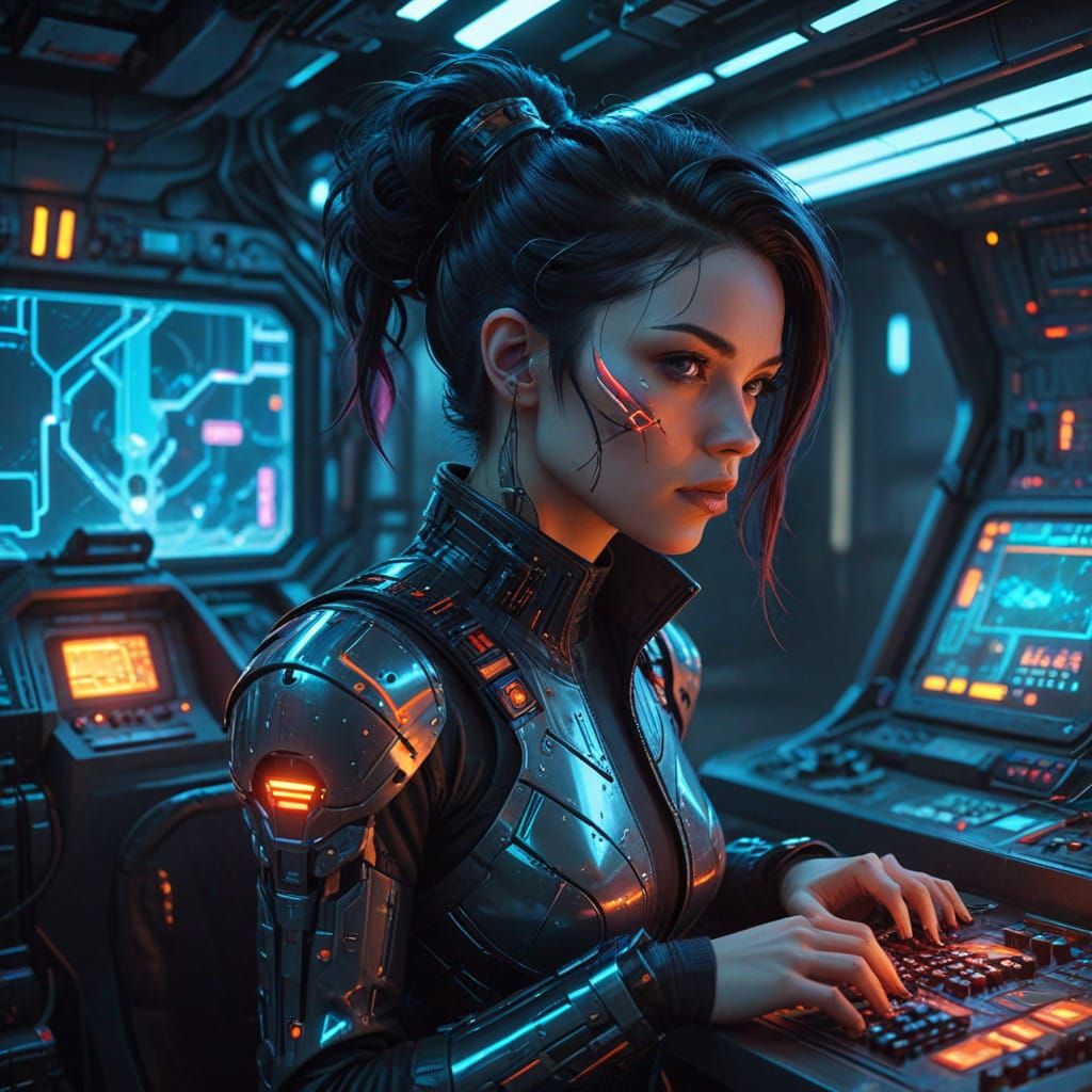 lora:Cyber Pixie:1.0 cyber punk woman A lone figure beautiful