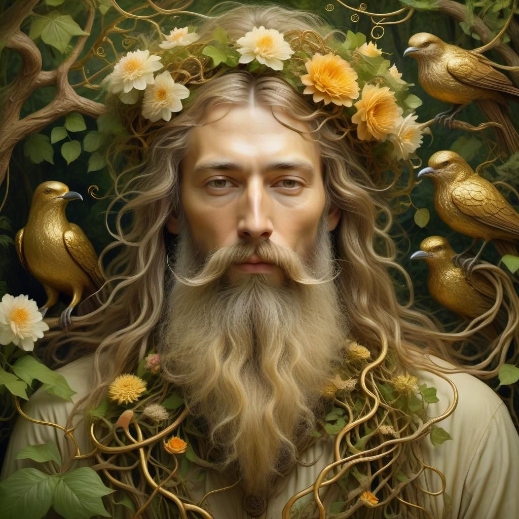 Fantasy realism portrait of a man in touch with nature