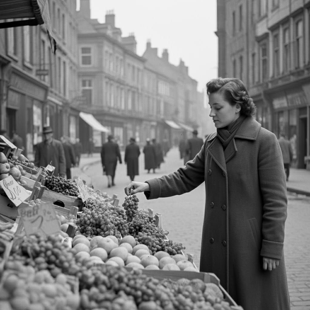 Mid-20th Century Street Scene in Black and White