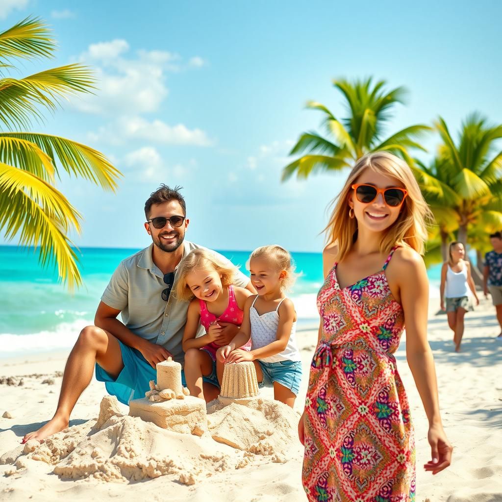 Family Beach Photo Photobombed, Sun-Kissed Art Style