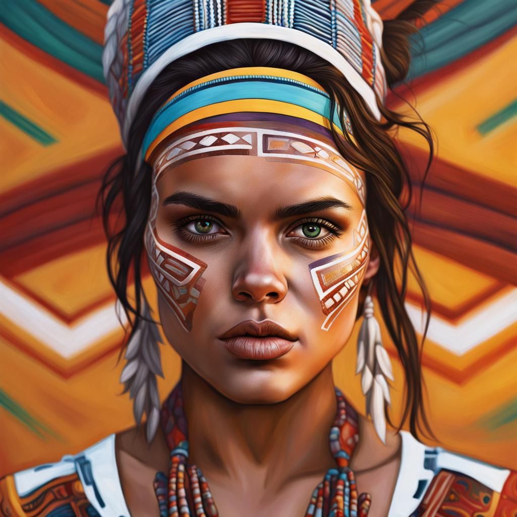Hyperrealistic Portrait of Aboriginal Woman in Color