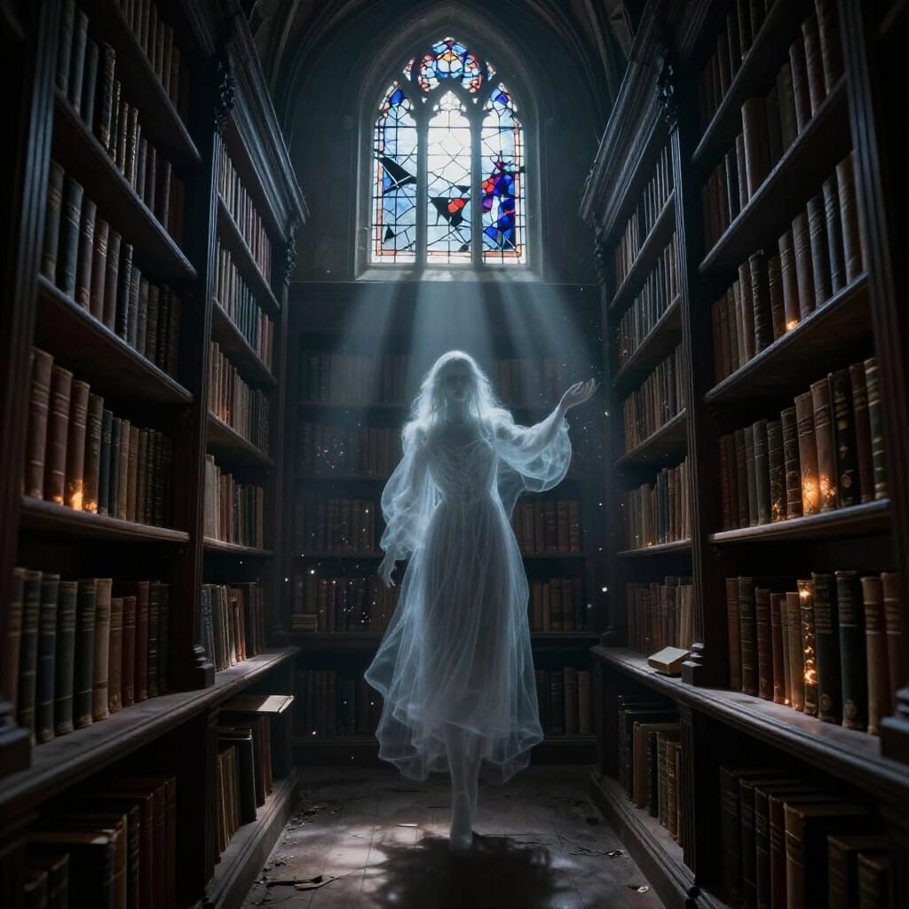 Spectral Librarian in Abandoned Victorian Library