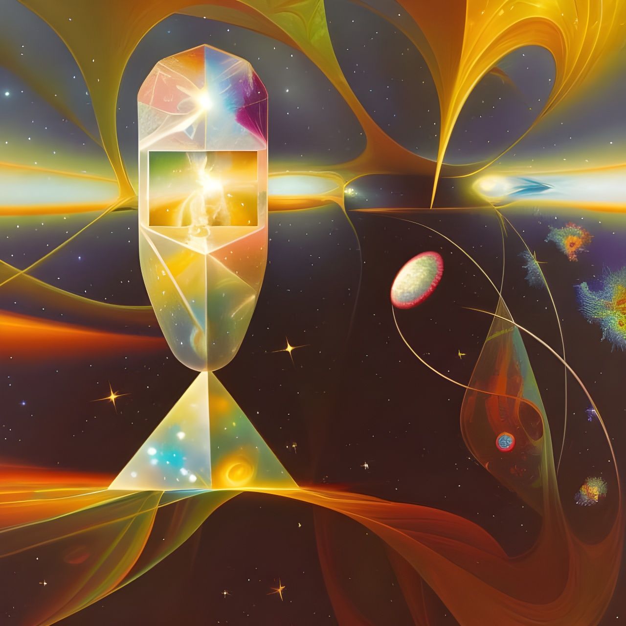 Galactic Prism Fractal with Swirling Nebulae