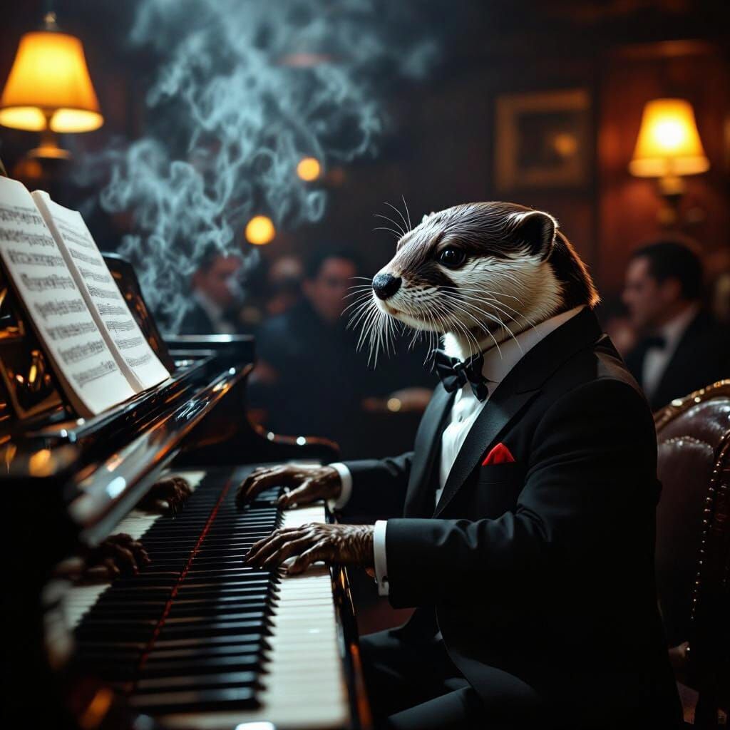 Otter Jazz Pianist in Noir Film Still