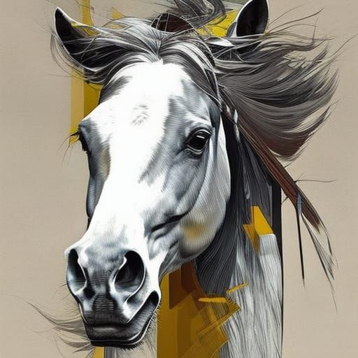 Beautiful Horse in Cubist Ink Painting Style