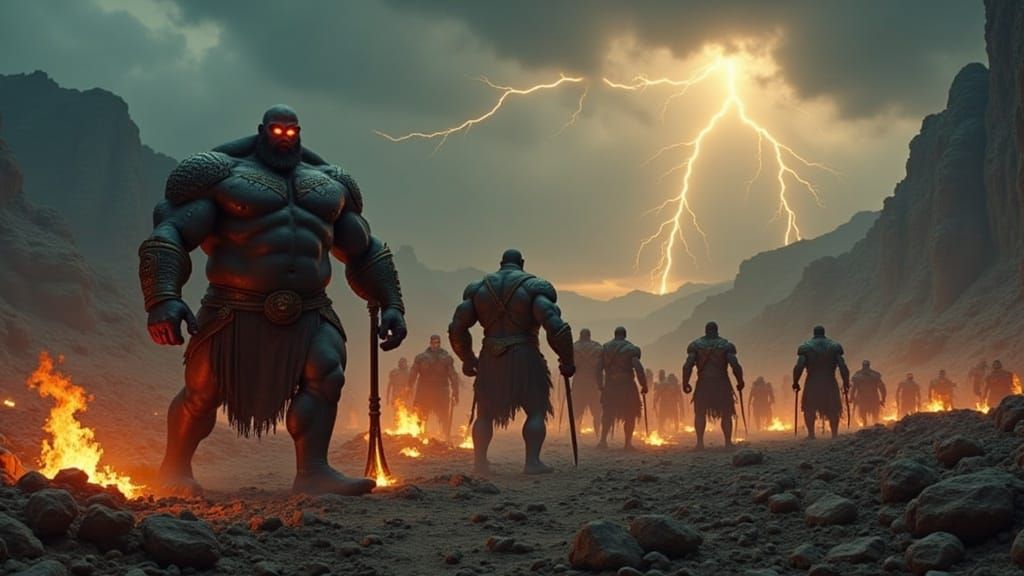 Epic Giants of Ancient Battlefields in Cinematic Style