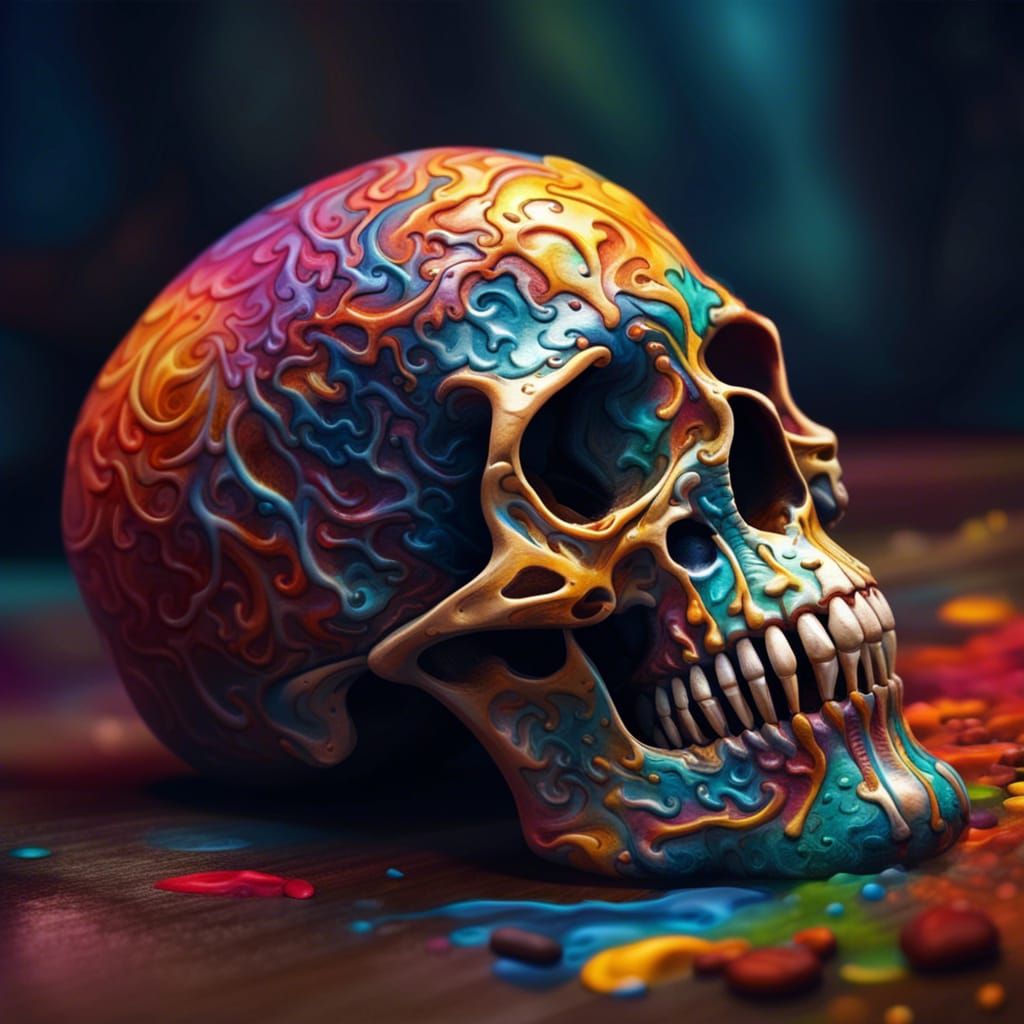 Artistic Skull with Colorful Painted Decorations
