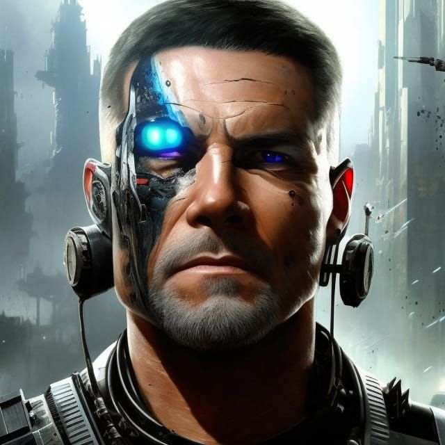 Menacing Cyborg Portrait in Cyberpunk Style