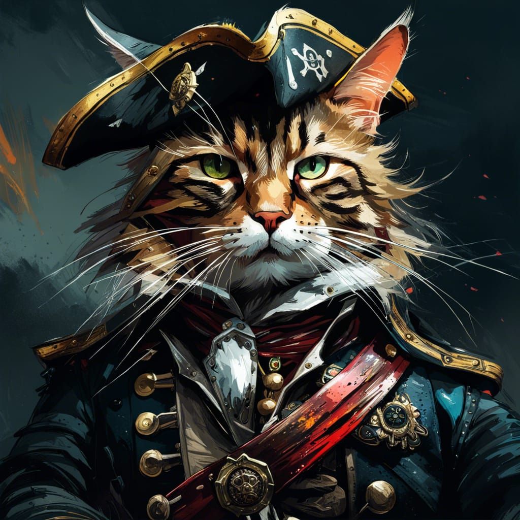 Fierce Pirate Cat Portrait in Dark Style