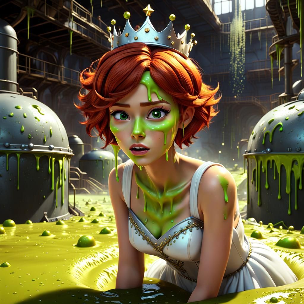 Princess Trapped in Toxic Slime: Pixar-Inspired 3D Art