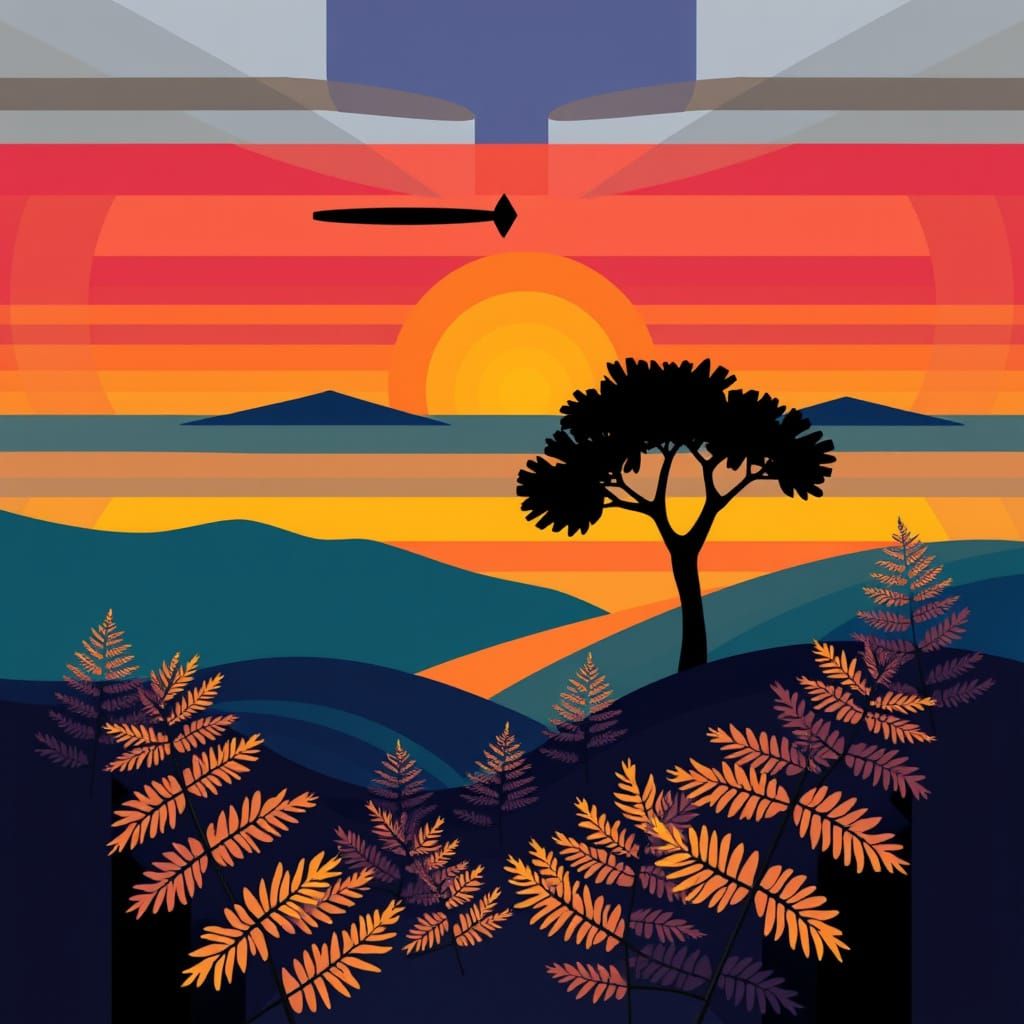 Vibrant Geometric Sunset Mosaic in Parametric Pop Art Style