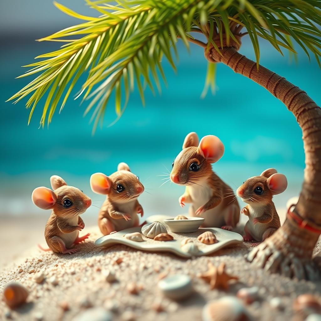 Fantasy Mice Family Picnic by the Sea