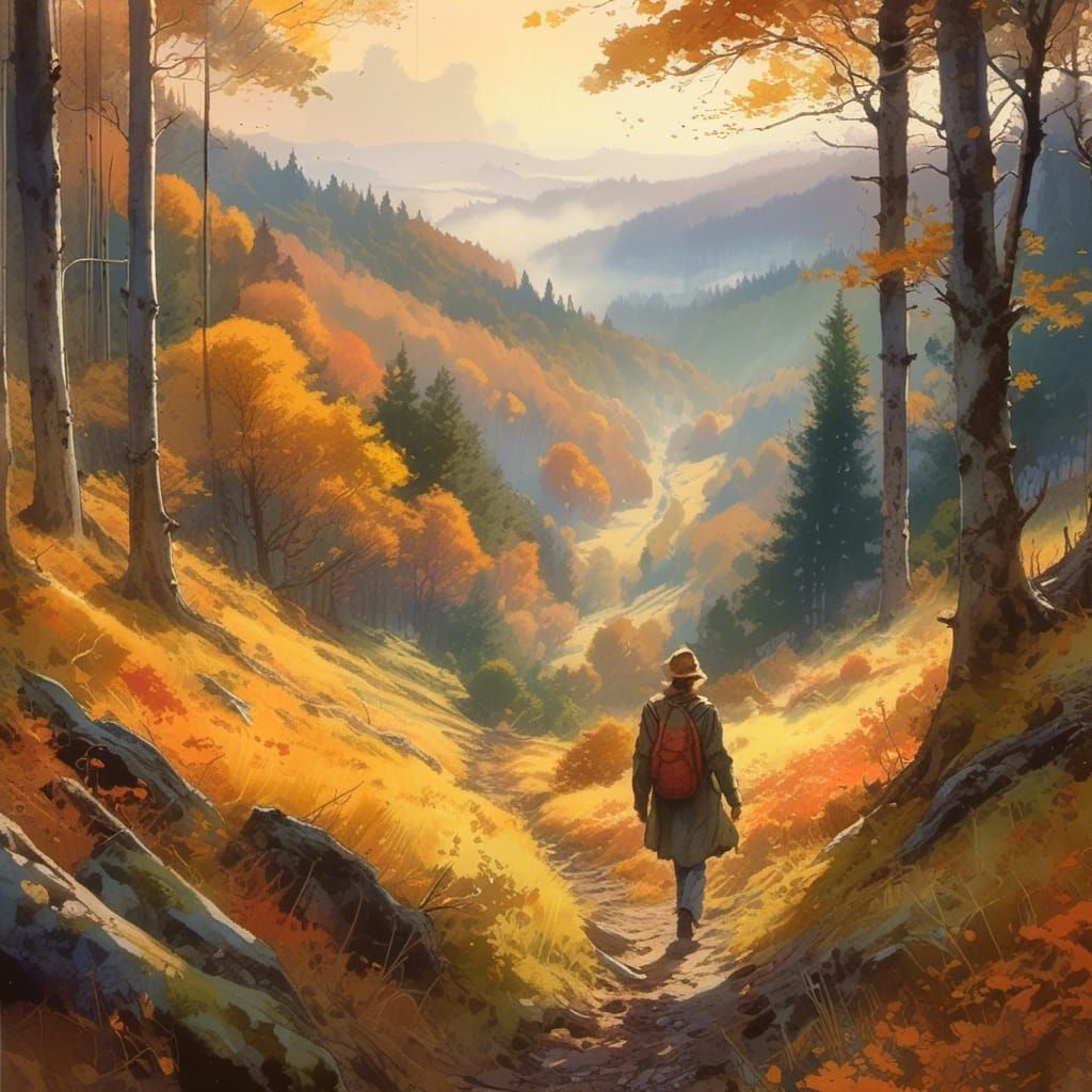 Vibrant Autumn Forest Landscape in Digital Art
