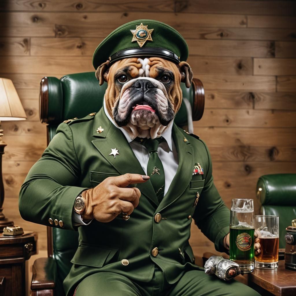 Angry Bulldog General with Cigar, Comic Book Art