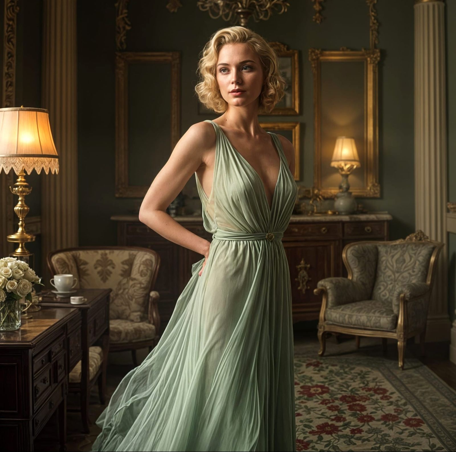 Elegant Woman in 1930s Style Dress, Sargent Inspired